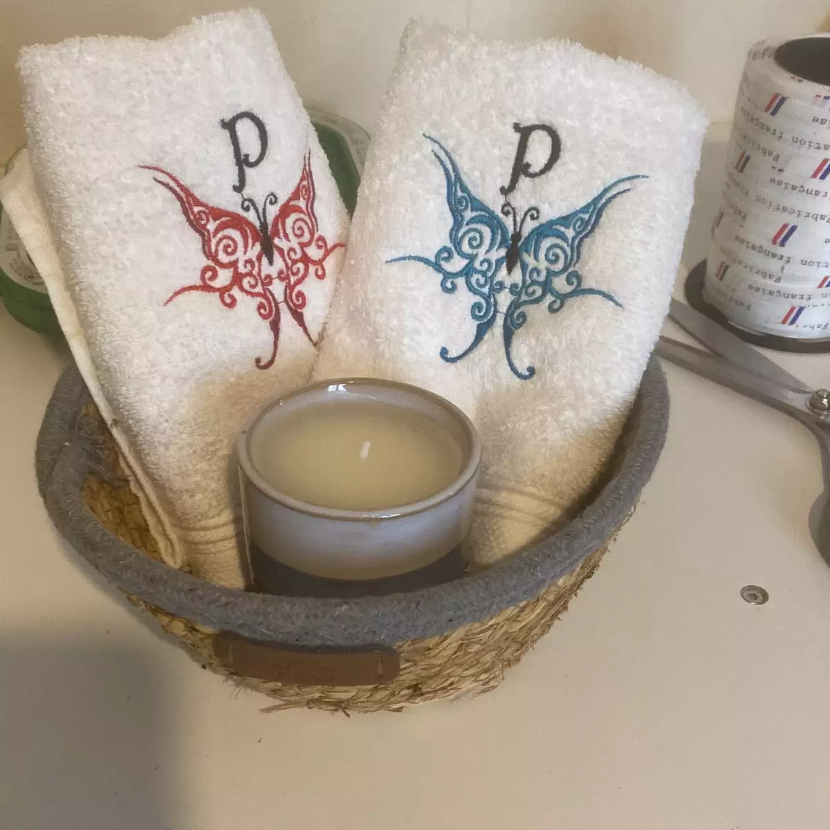 panier serviettes invité broder